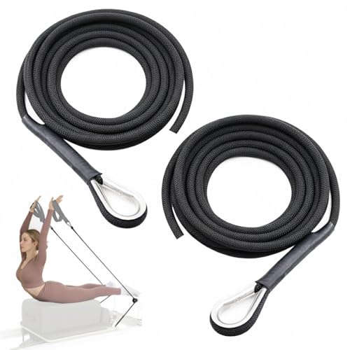 Pilates Reformer Replacement Ropes (2 Pack), 110” Extra Long 8mm Nylon Rope with Metal Grommet, Heavy Duty Low-Noise Pulley Rope for Reformer, Tower & Cadillac-Style Equipment - color: strap only