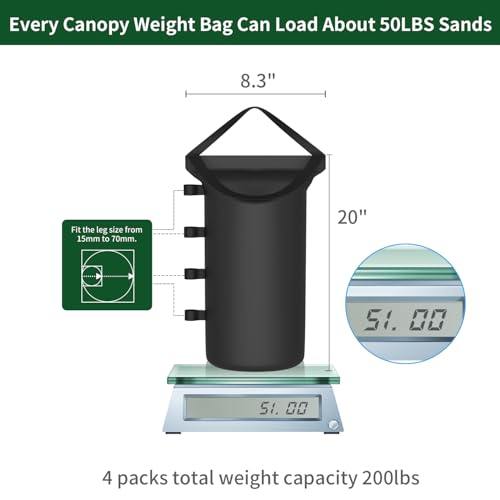 Canopy Weight Bags 200 lbs, Heavy Duty 1680D Tent Weights Sand Bags for Canopy Legs, Outdoor Sandbag Weights for Sun Shelter, Patio Umbrella, Gazebo (Sand Not Included)