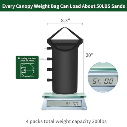 Canopy Weight Bags 200 lbs, Heavy Duty 1680D Tent Weights Sand Bags for Canopy Legs, Outdoor Sandbag Weights for Sun Shelter, Patio Umbrella, Gazebo (Sand Not Included)