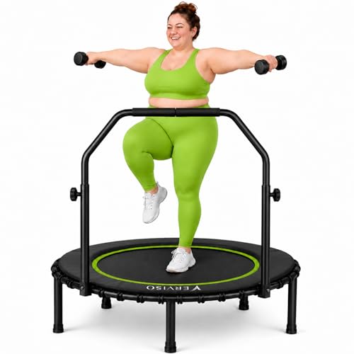 40"/46"/50" Bungee Rebounder Trampoline for Adults, 460LBS Low Impact Quiet Foldable Mini Trampoline, Easy Assembly Indoor Fitness Rebounder with Handle for Whole-Body Workout