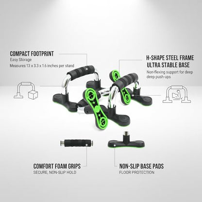 H-Shape Steel Push Up Bars with Foam Grips, Non-Slip Base for Home Gym Strength Training & Chest Workouts (1 Pair, Silver)
