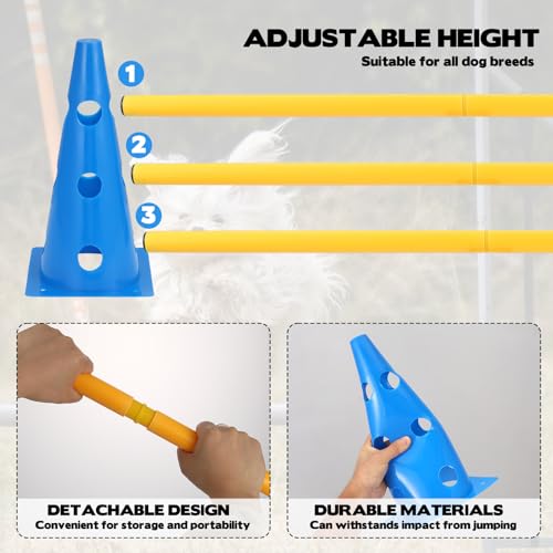 Dog Agility Hurdle Cone Set, 10er 12.5Inch Color Agility Cones and 5er 31.5Inch Agility Rods, Equipment Obstacle Course Backyard Equipment for Pet Exercise