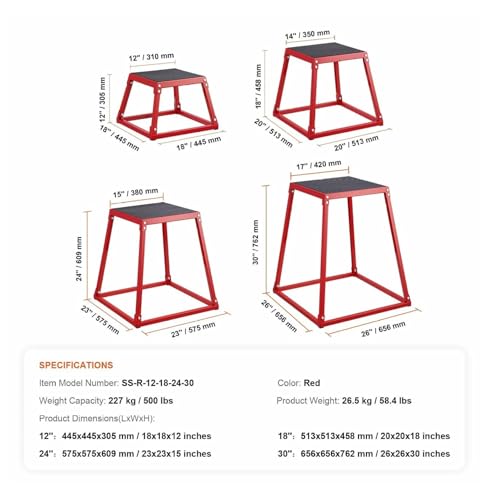 Plyometric Jump Boxes Set, 12/18/24/30 Inch Plyo Box for Fitness, Agility Training - 4 Piece Platform for Home Gym, Step Up Box for Strength Conditioning