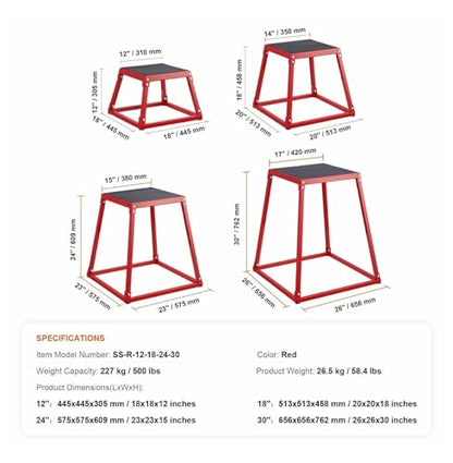 Plyometric Jump Boxes Set, 12/18/24/30 Inch Plyo Box for Fitness, Agility Training - 4 Piece Platform for Home Gym, Step Up Box for Strength Conditioning