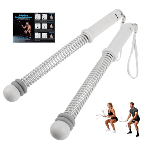 2 PCS Weighted Cordless Battle Ropes - Adjustable Resistance and Portable Ropeless Battle Ropes with Non Slip Handle - Low-Noise Exercise Rope for Instant Effective Workouts Anytime (Gray) - color: Gray