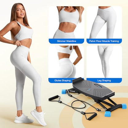 Merach Rocking Steppers for Exercise at Home, Mini Stair Stepper with Resistance Bands, Portable Balance Board Featuring LCD Monitor, 300 lbs Capacity Ski Trainer for Full Body Workout at Home Gym