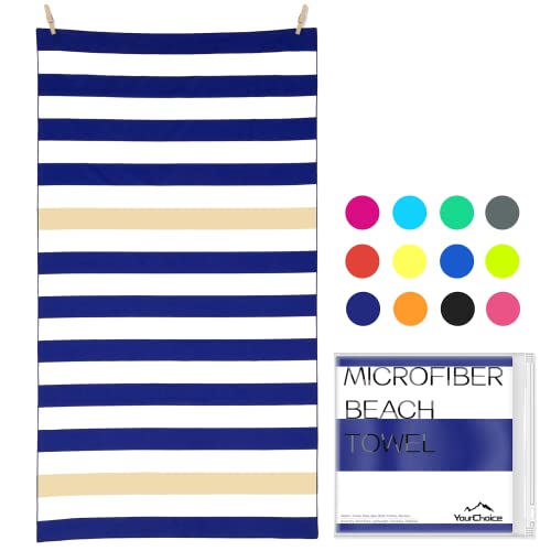 Your Choice Microfiber Beach Towel Sand-Free Quick Dry (67"x35"/60"x30") - color: K-dark Blue&khaki Stripes, size: Large(60x30")