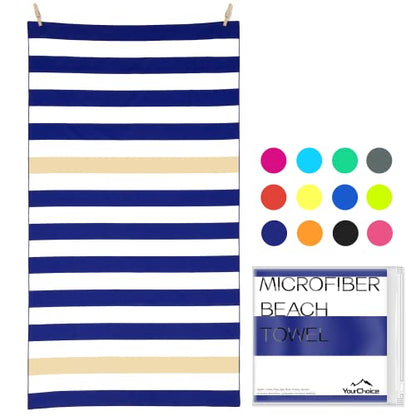 Your Choice Microfiber Beach Towel Sand-Free Quick Dry (67"x35"/60"x30") - color: K-dark Blue&khaki Stripes, size: Large(60x30")