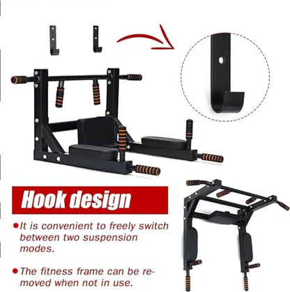Wall Mounted Pull Up Bar - Heavy Duty Strength Training Fitness Equipment, Multifunctional Power Tower Dip Station Support to 550lbs