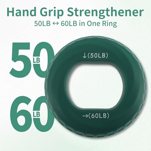 Hand Grip Strengthener, Fingers Exerciser - Silicone Rings for Muscle Training Sports Rock Climbing Finger Rehabilitation,6 Resistance Levels - color: Green(50/60LB)with Box