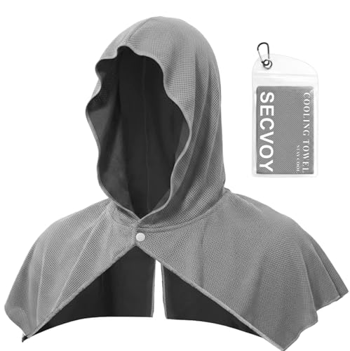 1 Pack Cooling Hoodie Towels for Neck and Face, UPF 50 Sun Protection & Instant Cooling Towels for Hot Weather, Soft Breathable Towel for Work Out, Sport, Gym, Camping & More Activities - color: 1-grey