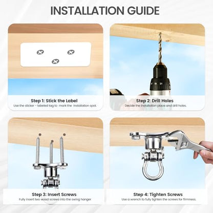Helffer Heavy Duty Stainless Steel Swing Hanger - 1500 LB Capacity 360°+180° Swivel Swing Hook with Smooth Bearings, for Swing Set, Porch Swing, Hammock Chair, Aerial Yoga, Punching Bag