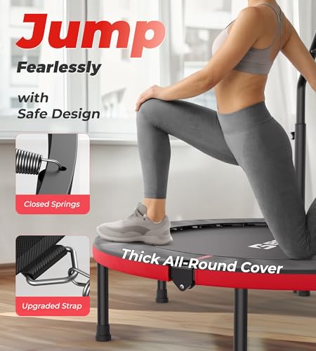BCAN SP3 40/48" Exercise Rebounder Trampoline for Adults, Handlebar, Indoor - color: 40IN-U-Handle-Red