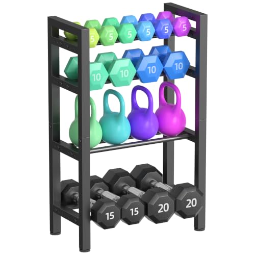 Dumbbell Rack, 4-Tier Weight Rack, Weight Rack for Home Gym, Adjustable Kettlebell Storage Rack, Heavy-Duty Weight Holder, Dumbbell Stand Organizer (Rack Only)