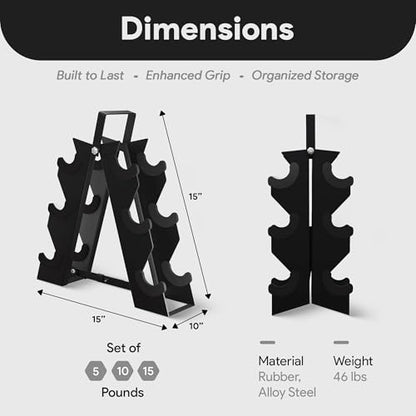 BalanceFrom Premium Rubber Encased Hex Dumbbell Sets, 46LBS Set, 60LBS Set, 100LBS Set - style: 3-Pair Set with A-Rack: 60 lbs