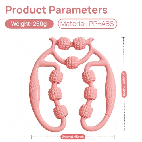 9-Wheel Muscle Massage Roller, Pink, PP+ABS Material, Adjustable for Cervical Arm Thigh Calf Massage, 10.24in x9.45in