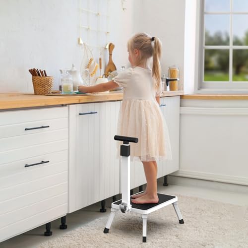 Step Stools for Adults, Foldable Step Stool with Handle for Elderly Seniors Stepping Stool with Non-Slip Step Platform Metal Stool in Kitchen, Bedroom,Bathroom,330 Lbs Capacity(Patent Protection)