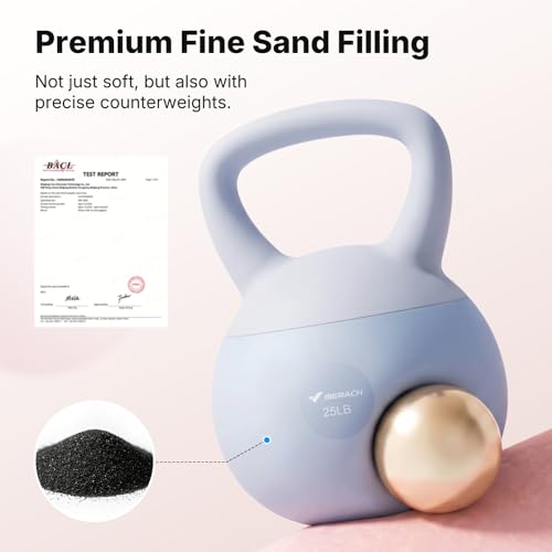 MERACH Soft Kettlebells, Strength Training Kettlebell with Wide Non-Slip Handle, Sea and Iron Sand Filled Kettle Bell with Soft-Sided Cushioned Base for Home Workouts, Ideal for Men, Women(15lb Pink/25lb Blue) - color: Baby blue 25 lbs
