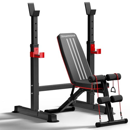 Adjustable Squat Rack, 550LBS Multi-Function Barbell Rack for Weight Lifting and Home Gym Fitness Workout Portable Squat Bench Press - Great for Beginners