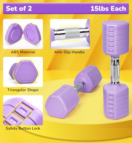 Adjustable Dumbbell Set of 2, 10LB 20LB 30LB Weight Set - color: Purple, size: 30 lbs Total-(15LB Each)