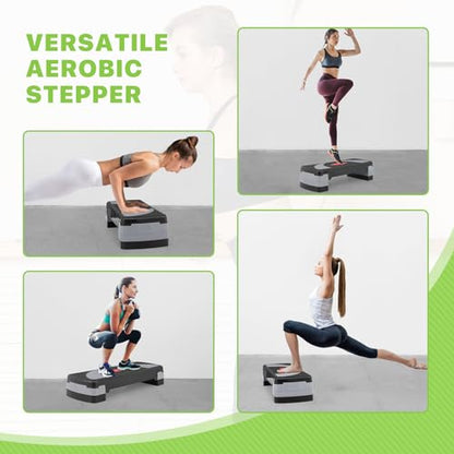 Aerobics Stepper Platform for Exercise Adjustable Compact Workout Step for Cardio, Core and Strength Training