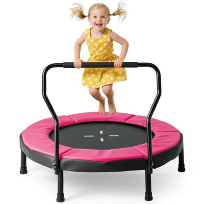 Goplus 40" Mini Trampoline for Kids, Indoor/Outdoor Fitness Trampoline with Foam Handlebar & Safety Pad, Home Workout Equipment for 3-6 Years Old Toddlers, Gift for Boys & Girls