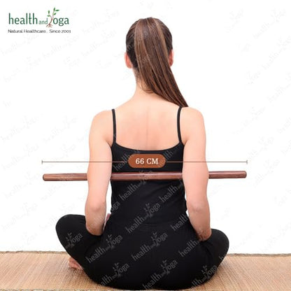 HealthAndYoga™ StretchNHeal Collapsible Multi-Use Wooden Yoga Stick - Regular and XL - Portable Posture Corrector Pole, Stretch Mobility Stick, Physical Workout Exercise Dowel - size: Regular - 26" without Sleeve