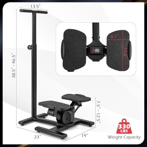 Goplus 2 in 1 Twist Stepper with Handlebar, 330 LBS Hydraulic Stair Stepper w/Waist Twister Platform, LCD Monitor, 5-Level Height Adjustable, High Resistant Step Machine for Cardio Exercise at Home