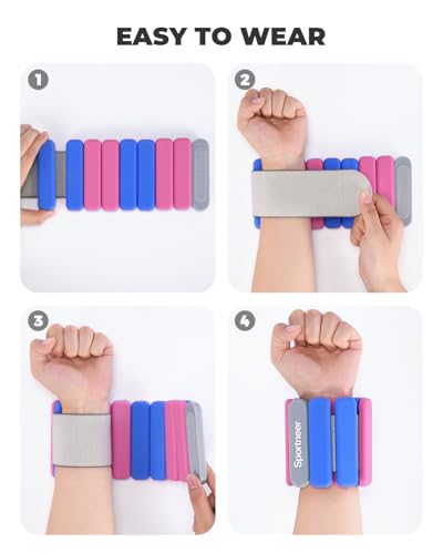 Sportneer Wrist & Ankle Weights for Women Men 4 lbs (2 lb Each) Adjustable Silicone Weighted Bracelet Set for Gym Yoga Pilates Cardio Strength Training Wearable Arm Hand Workout Weights