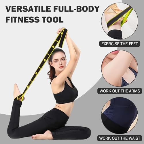 Stretching Straps 90cm Long Numbered Resistance Band with 8 Loops - Exercise Bands Adjustable Tension for Yoga, Pilates, Dance & Strength Training (Yellow), Yoga Strap, Stretching Straps - color: Yellow