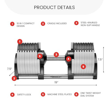NUOBELL Adjustable Dumbbells 5-80 lbs: Replace 16 Sets, Ideal for Home Gym Weight Bench & Press