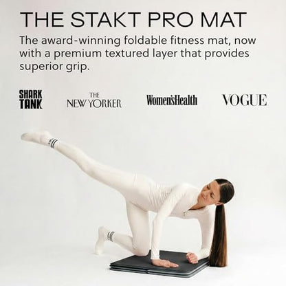 Stakt Foldable Yoga Mat Pro, 2 in 1 with Premium Textured Grip, Non Slip, Folding Exercise and Fitness Mat for Pilates, Strength Training, and High Impact Workouts - color: Black