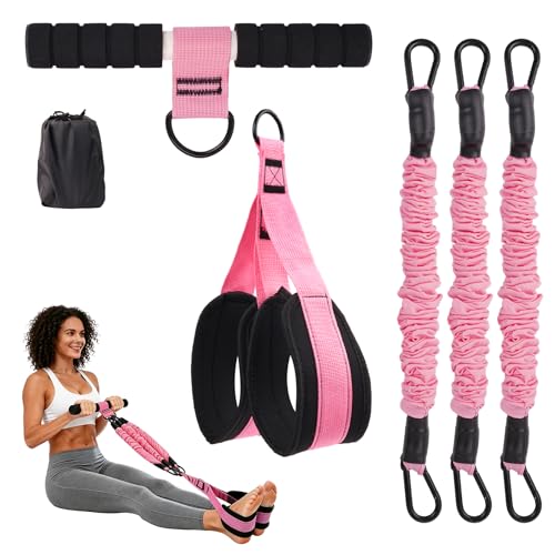 Upgraded Multifunction Pedal Resistance Band with Handles, Adjustable Exercise Bands for Full Body Workout, Home Gym Equipment for Core Abs Legs Glutes Arm Strength Training - color: Pink - 3 Tubes