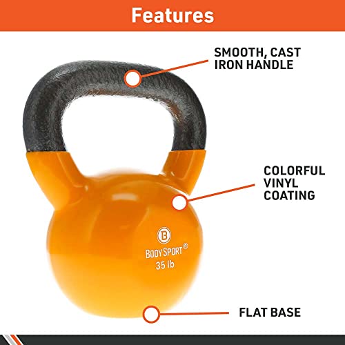 Body Sport Cast Iron Vinyl Coated Kettlebells, 15 lb., Light Green – Kettlebell for Weight Lifting – Strength Training Kettlebell – Professional Fitness for Gym & At Home