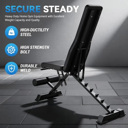 Strength Weight Bench 32 Adjustable Positions Training Benches - Heavy Duty Home Gym Equipment with 1300 LBS Weight Capacity Durable Steel Construction Incline Decline Bench for Full Body Workout - color: Black-s