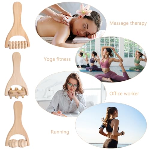 Abeillo 3Pcs Wood Therapy Massage Tools Wooden Massage Rollers, Hand Massage Tools Manual Muscle Roller Stick for Relaxes Thigh, Leg, Hands Full Body Muscle Men Women