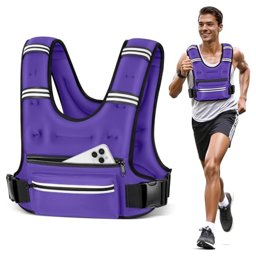 Weighted Vests for Women Men, 8 12 16 20 lb Weighted Vest with Storage Pockets, Rucking Vest with Reflective Stripe, Adjustable Straps Weight Vest for Running, Walking, Workout, Training - color: Purple, size: 16 lb