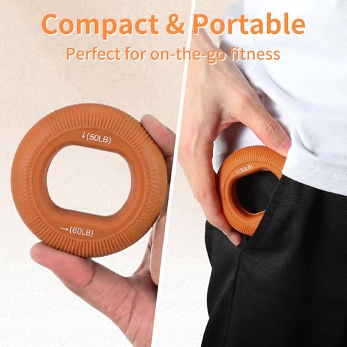 Hand Grip Strengthener, Fingers Exerciser - Silicone Rings for Muscle Training Sports Rock Climbing Finger Rehabilitation,6 Resistance Levels - color: Orange(50/60LB)
