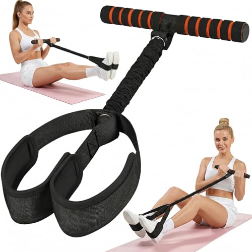 Durable Pedal Resistance Band with Handle, Thickened Latex Tubes and Soft Foam Fabric Foot Pedal, Sit Up Exercise Equipment Portable Unisex Resistance Exercise Bands(Black + Orange)