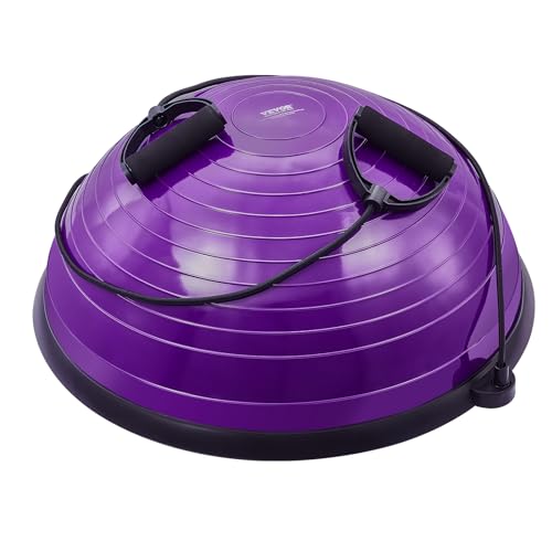 VEVOR Half Exercise Ball Trainer, 23/26 inch Balance Ball Trainer, 1500lbs Capacity Stability Ball, Yoga Ball with Resistance Bands & Foot Pump, Strength Fitness Ball for Home Gym Full Body Workout - color: 23" Ripple Purple