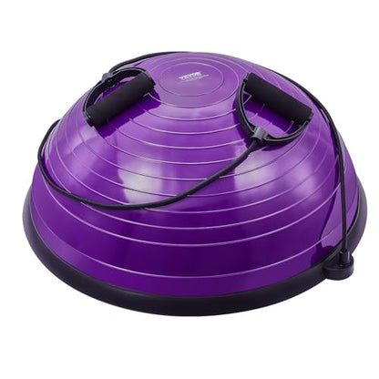 VEVOR Half Exercise Ball Trainer, 23/26 inch Balance Ball Trainer, 1500lbs Capacity Stability Ball, Yoga Ball with Resistance Bands & Foot Pump, Strength Fitness Ball for Home Gym Full Body Workout - color: 23" Ripple Purple
