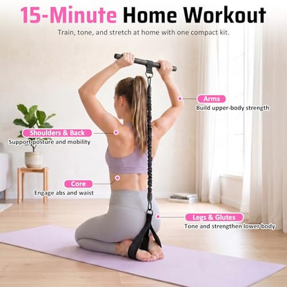 Pedal Resistance Band with Wood Handle for Arm, Leg & Core Workouts | 3-Tube 30/60/90 LB Resistance | Beech Wood Handle | Dual D-Ring | Fabric-Covered Tubes | Wide Foot Pedals | Carry Bag & Guide