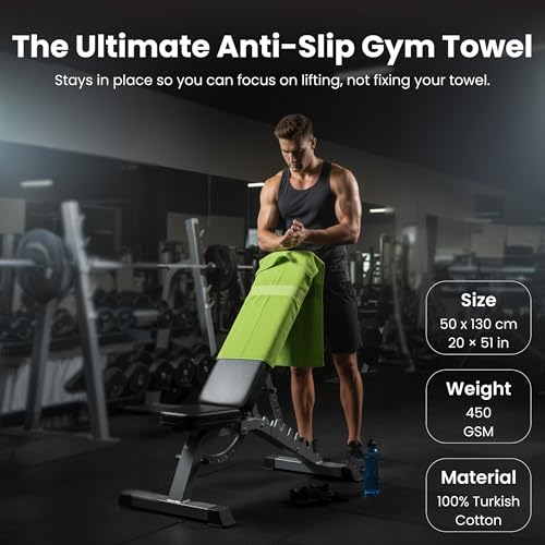 Dalisa Bench Hood Gym Towel – 100% Turkish Cotton – Non-Slip Hooded Design for Weight Benches – 450 GSM – 19.7" x 51.2" – Ultra-Absorbent, Quick-Dry Workout Towel – Made in Türkiye – Lime Green - color: Lime Green