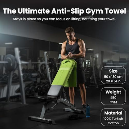 Dalisa Bench Hood Gym Towel – 100% Turkish Cotton – Non-Slip Hooded Design for Weight Benches – 450 GSM – 19.7" x 51.2" – Ultra-Absorbent, Quick-Dry Workout Towel – Made in Türkiye – Lime Green - color: Lime Green