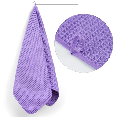 POLYTE 430 GSM Poly Blend Microfiber Quick Dry Waffle Hand Towel, 16x30 in - color: Purple