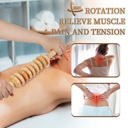Liitrton Manual Wooden Fascia Massage Roller Trigger Points for Release Cellulite Sore Muscle Blasting (Straight-9-Wheel) - color: Straight-9-wheel