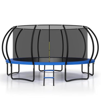 8FT 10FT 12FT 14FT 16FT Outdoor Trampoline with Safety Enclosure Net - color: Blue, size: 16 FT