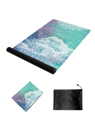 nuveti Printed Travel Yoga Mat-1/16 Inch Thick Non Slip Fitness Workout Mat with Carrying Bag, Foldable Lightweight Suede & Natural Rubber Yoga Mat for Yoga Pilates and Fitness 72" L x 24" W x 1.5mm - color: RuiQiXiangYun