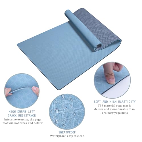 Non Slip Yoga Mat, Eco Friendly Fitness Exercise Mat with Carrying Strap & Bag, 72"L x 24"W x 0.24" Thick Workout Mat for Women Men Kids Pilates & Floor Exercises - color: Blue