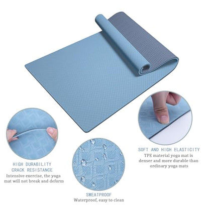 Non Slip Yoga Mat, Eco Friendly Fitness Exercise Mat with Carrying Strap & Bag, 72"L x 24"W x 0.24" Thick Workout Mat for Women Men Kids Pilates & Floor Exercises - color: Blue